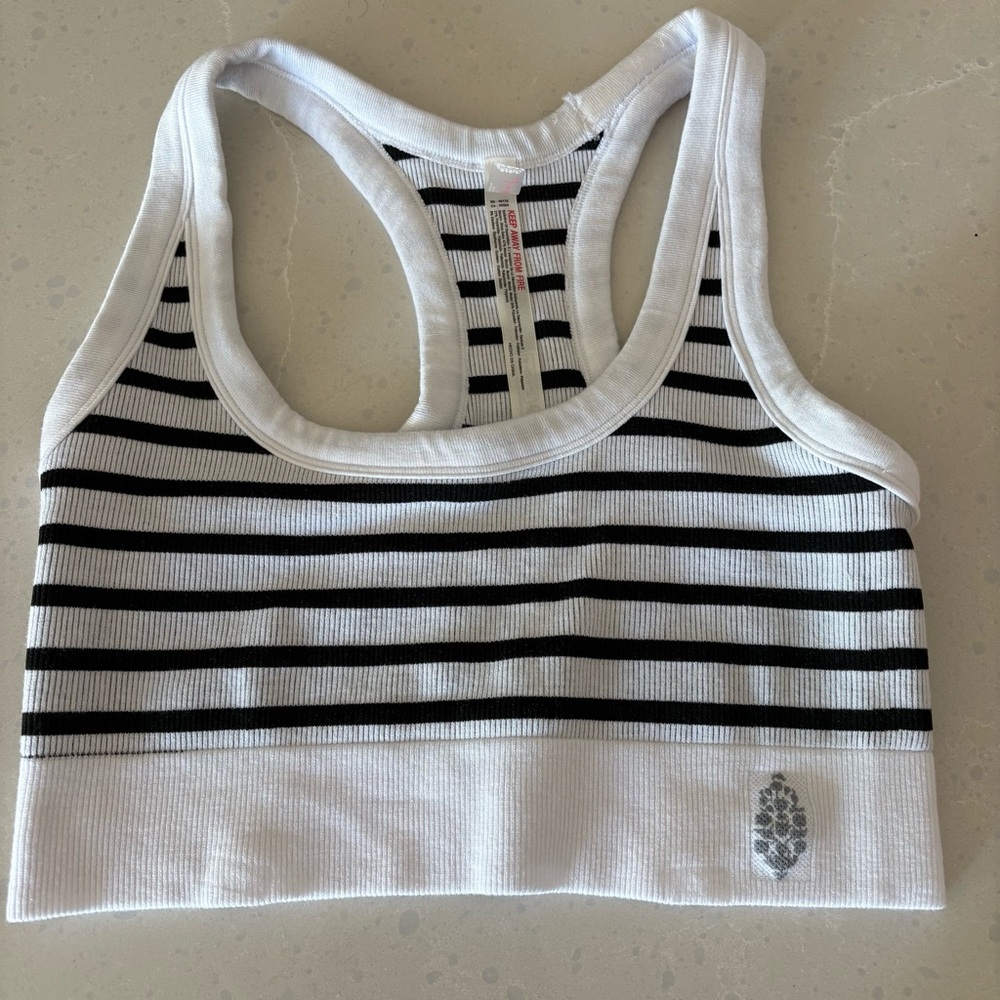 Free People Movement Go To Striped Sports Bra Size M/L Black and White